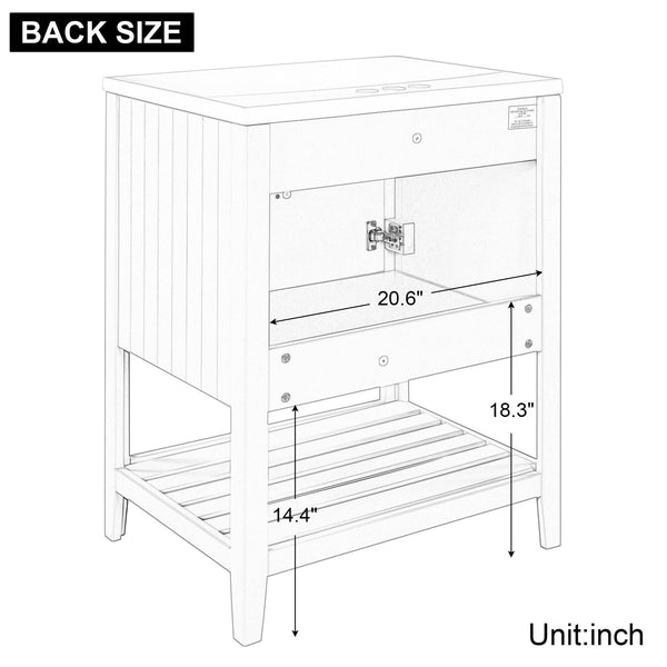 English Elm 24" Modern Sleek Bathroom Vanity with Ceramic Sink, Solid Wood Frame, Waterproof Finish and Open Shelf Storage White N725P246473K