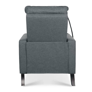 English Elm Recliner Chair with Phone Holder Cup Storage Push Back Fabric Seat for Living Room Grey W680131614
