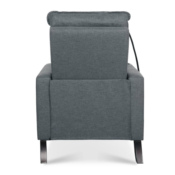 English Elm Recliner Chair with Phone Holder Cup Storage Push Back Fabric Seat for Living Room Grey W680131614