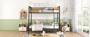 English Elm Full Full XL Over Queen Metal Bunk Bed with Chrome-Finish Iron Frame, Sturdy Space-Saving Design for Teens and Guests Black SF000025AAB