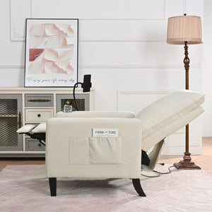 English Elm Recliner Chair with Phone Holder Cup Storage Push Back Fabric Seat for Living Room Beige W680131613