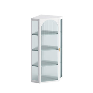 English Elm Glass Ribbed Glass Door Corner Cabinet Wall Mounted 4-Tier Storage White Modern Dust-Resistant 22"L x 41"H W757130160