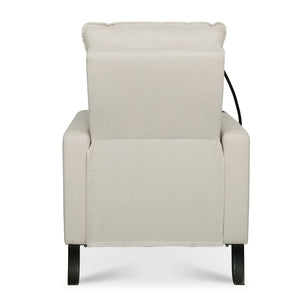 English Elm Recliner Chair with Phone Holder Cup Storage Push Back Fabric Seat for Living Room Beige W680131613
