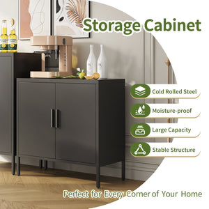 English Elm Metal Storage Cabinet with Lockable Doors and Adjustable Heavy-Duty Shelves for Garage Office School Black W252113564