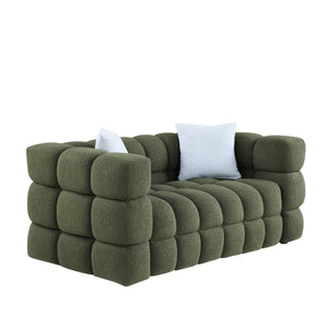 English Elm 62.2length Marshmallow Boucle Sofa 35.83" Deep Cozy Compact 2-Seater for Modern Apartments & Living Rooms Olive Green W1099S00161