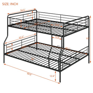 English Elm Full Full XL Over Queen Metal Bunk Bed with Chrome-Finish Iron Frame, Sturdy Space-Saving Design for Teens and Guests Black SF000025AAB