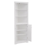 English Elm White Bathroom Storage Corner Cabinet With Adjustable Shelves and Doors, Multi-Functional Tall Storage Cabinet For Kitchen, Living Room Or Entryway, Mdf Board