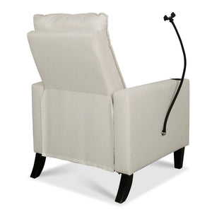 English Elm Recliner Chair with Phone Holder Cup Storage Push Back Fabric Seat for Living Room Beige W680131613