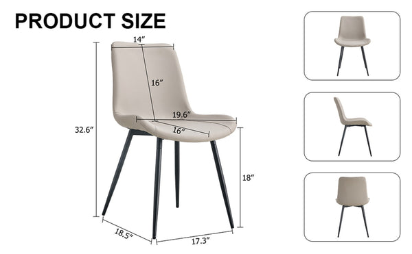 English Elm Black Pu Leather Dining Chairs Set of Six with Metal Legs Curved Cushioned Seats Light Gray W1151126209