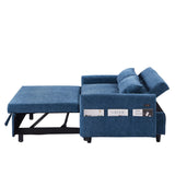 English Elm 55.1" Pull Out Sleep Sofa Bed Loveseats Sofa Couch With Adjsutable Backrest, Storage Pockets, 2 Soft Pillows, Usb Ports For Living Room, Bedroom, Apartment, Office, Blue (Old Sku: Wf315689Aac)