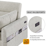 English Elm 55.1" Pull Out Sleep Sofa Bed Loveseats Sofa Couch With Adjsutable Backrest, Storage Pockets, 2 Soft Pillows, Usb Ports For Living Room, Bedroom, Apartment, Office, Beige (Old Sku Wf307821Aaa)