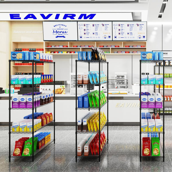 English Elm 5 Heavy-Duty Steel 5-Tier Shelving Unit for Home, Garage & Warehouse — Adjustable, Durable Storage Organizer Black W1550131995