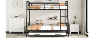 English Elm Full XL Over Queen Metal Bunk Bed with Twin Trundle, Chrome-Finish Iron Frame, Sturdy Space-Saver Black SF000026AAB