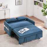 English Elm 55.1" Pull Out Sleep Sofa Bed Loveseats Sofa Couch With Adjsutable Backrest, Storage Pockets, 2 Soft Pillows, Usb Ports For Living Room, Bedroom, Apartment, Office, Blue (Old Sku Wf307821Aac)