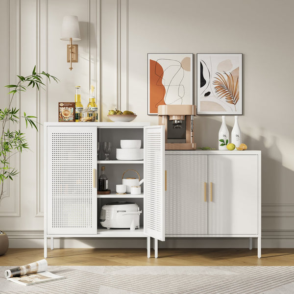 English Elm Metal Storage Cabinet with Lockable Doors and Adjustable Heavy-Duty Shelves for Garage Office School White W252113565