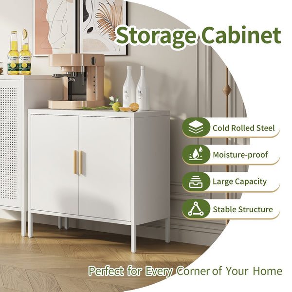 English Elm Metal Storage Cabinet with Lockable Doors and Adjustable Heavy-Duty Shelves for Garage Office School White W252113565