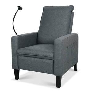 English Elm Recliner Chair with Phone Holder Cup Storage Push Back Fabric Seat for Living Room Grey W680131614