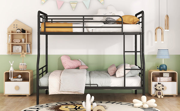 English Elm Full Full XL Over Queen Metal Bunk Bed with Chrome-Finish Iron Frame, Sturdy Space-Saving Design for Teens and Guests Black SF000025AAB