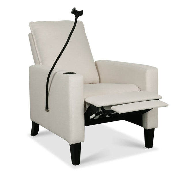 English Elm Recliner Chair with Phone Holder Cup Storage Push Back Fabric Seat for Living Room Beige W680131613