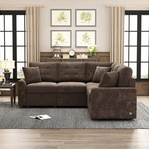 English Elm 82.6" Velveteen L-shaped Sleeper Sectional with Usb Ports and Power Sockets for Living Room SG001230AAD