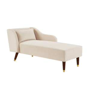 English Elm Modern Chaise Lounge Velvet Upholstery with Solid Wood Frame, Foam Cushion Comfort & Toss Pillow Accents Beige W1097124938