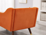 English Elm Modern Chaise Lounge Chair Velvet Upholstery (Orange)