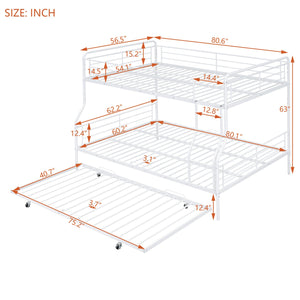 English Elm Full XL Over Queen Metal Bunk Bed with Twin Trundle, Chrome-Finish Iron Frame, Sturdy Space-Saver White SF000026AAK