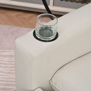 English Elm Recliner Chair with Phone Holder Cup Storage Push Back Fabric Seat for Living Room Beige W680131613