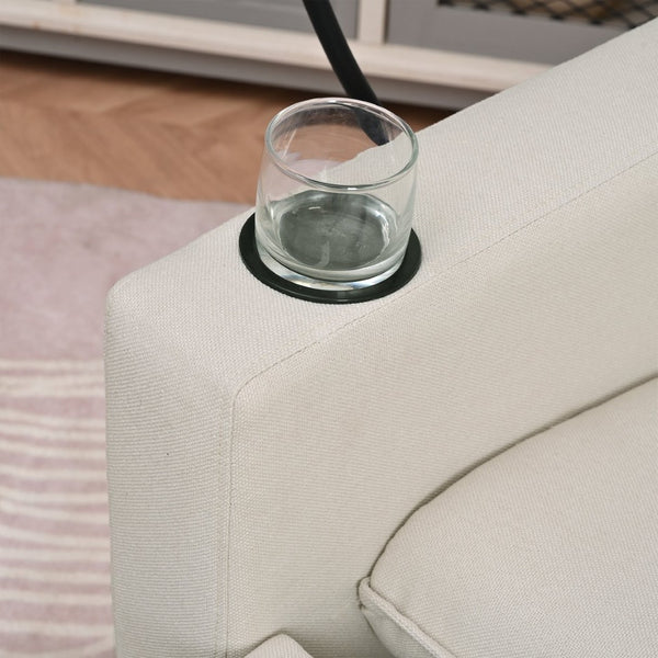 English Elm Recliner Chair with Phone Holder Cup Storage Push Back Fabric Seat for Living Room Beige W680131613