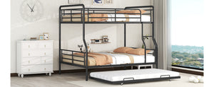 English Elm Full XL Over Queen Metal Bunk Bed with Twin Trundle, Chrome-Finish Iron Frame, Sturdy Space-Saver Black SF000026AAB