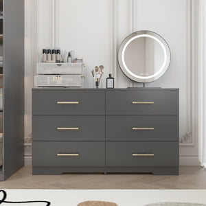 English Elm Black Matte Six Drawer Chest with Brushed Gold Pulls for Modern Bedroom Storage Black W1320110987