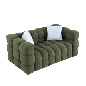 English Elm 62.2length Marshmallow Boucle Sofa 35.83" Deep Cozy Compact 2-Seater for Modern Apartments & Living Rooms Olive Green W1099S00161