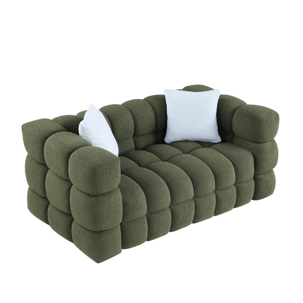 English Elm 62.2length Marshmallow Boucle Sofa 35.83" Deep Cozy Compact 2-Seater for Modern Apartments & Living Rooms Olive Green W1099S00161