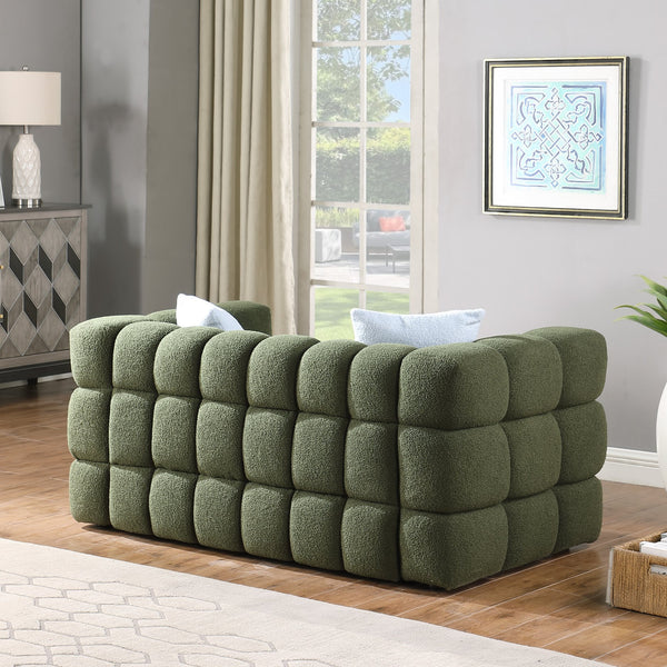 English Elm 62.2length Marshmallow Boucle Sofa 35.83" Deep Cozy Compact 2-Seater for Modern Apartments & Living Rooms Olive Green W1099S00161