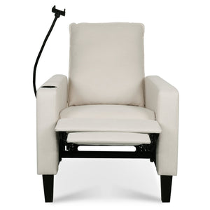 English Elm Recliner Chair with Phone Holder Cup Storage Push Back Fabric Seat for Living Room Beige W680131613