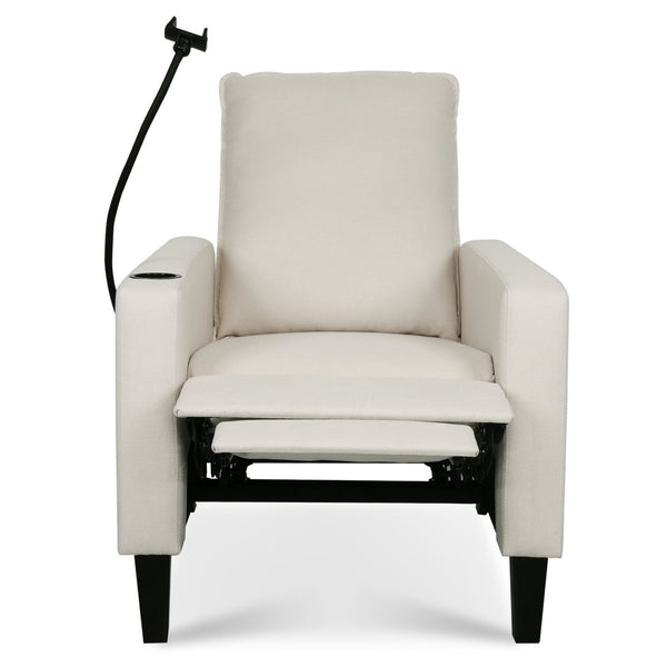 English Elm Recliner Chair with Phone Holder Cup Storage Push Back Fabric Seat for Living Room Beige W680131613
