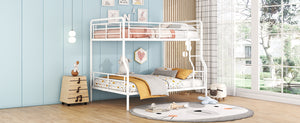 English Elm Full Full XL Over Queen Metal Bunk Bed with Chrome-Finish Iron Frame, Sturdy Space-Saving Design for Teens and Guests White SF000025AAK