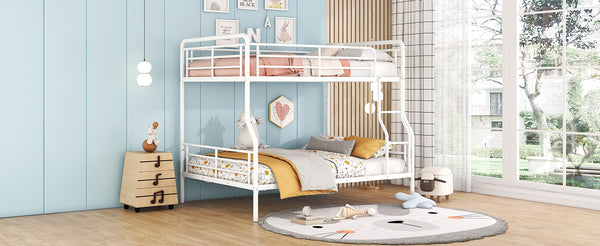 English Elm Full Full XL Over Queen Metal Bunk Bed with Chrome-Finish Iron Frame, Sturdy Space-Saving Design for Teens and Guests White SF000025AAK