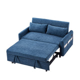 English Elm 55.1" Pull Out Sleep Sofa Bed Loveseats Sofa Couch With Adjsutable Backrest, Storage Pockets, 2 Soft Pillows, Usb Ports For Living Room, Bedroom, Apartment, Office, Blue (Old Sku Wf307821Aac)