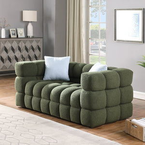 English Elm 62.2length Marshmallow Boucle Sofa 35.83" Deep Cozy Compact 2-Seater for Modern Apartments & Living Rooms Olive Green W1099S00161