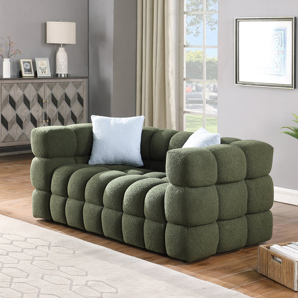 English Elm 62.2length Marshmallow Boucle Sofa 35.83" Deep Cozy Compact 2-Seater for Modern Apartments & Living Rooms Olive Green W1099S00161
