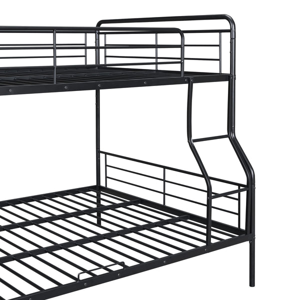 English Elm Full Full XL Over Queen Metal Bunk Bed with Chrome-Finish Iron Frame, Sturdy Space-Saving Design for Teens and Guests Black SF000025AAB