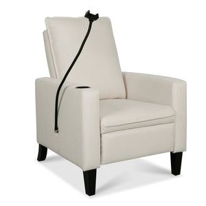 English Elm Recliner Chair with Phone Holder Cup Storage Push Back Fabric Seat for Living Room Beige W680131613