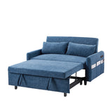 English Elm 55.1" Pull Out Sleep Sofa Bed Loveseats Sofa Couch With Adjsutable Backrest, Storage Pockets, 2 Soft Pillows, Usb Ports For Living Room, Bedroom, Apartment, Office, Blue (Old Sku Wf307821Aac)