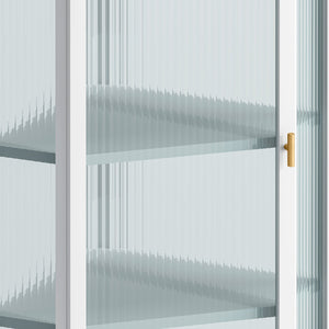 English Elm Glass Ribbed Glass Door Corner Cabinet Wall Mounted 4-Tier Storage White Modern Dust-Resistant 22"L x 41"H W757130160
