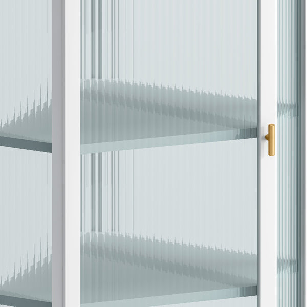 English Elm Glass Ribbed Glass Door Corner Cabinet Wall Mounted 4-Tier Storage White Modern Dust-Resistant 22"L x 41"H W757130160