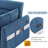 English Elm 55.1" Pull Out Sleep Sofa Bed Loveseats Sofa Couch With Adjsutable Backrest, Storage Pockets, 2 Soft Pillows, Usb Ports For Living Room, Bedroom, Apartment, Office, Blue (Old Sku Wf307821Aac)