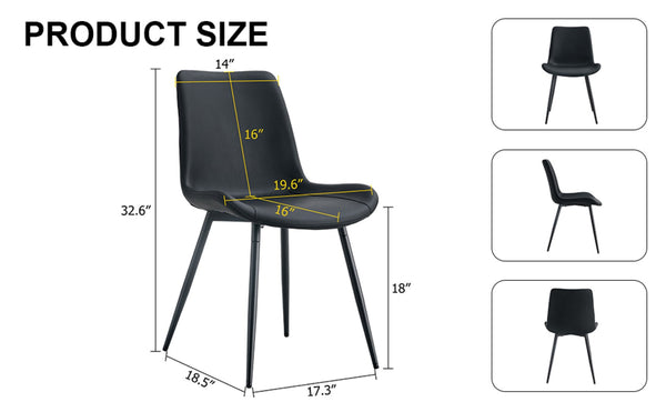 English Elm Black Pu Leather Dining Chairs Set of Six with Metal Legs Curved Cushioned Seats Black W1151126210