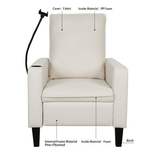 English Elm Recliner Chair with Phone Holder Cup Storage Push Back Fabric Seat for Living Room Beige W680131613