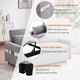 English Elm 55.1" Pull Out Sleep Sofa Bed Loveseats Sofa Couch With Adjsutable Backrest, Storage Pockets, 2 Soft Pillows, Usb Ports For Living Room, Bedroom, Apartment, Office,Grey (Old Sku Wf307821Aae)